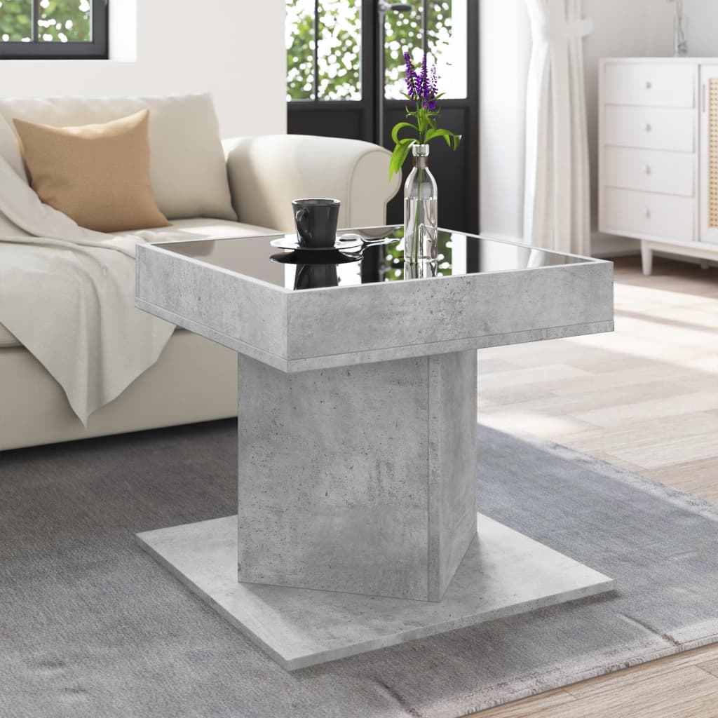 Salontafel met LED 50x50x45 cm bewerkt hout betongrijs
