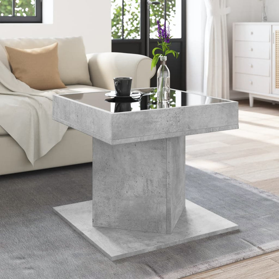 Salontafel met LED 50x50x45 cm bewerkt hout betongrijs