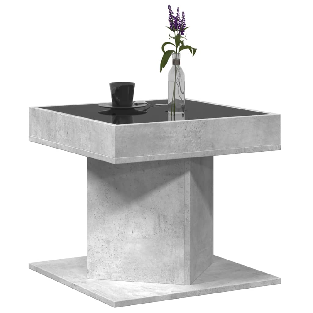 Salontafel met LED 50x50x45 cm bewerkt hout betongrijs