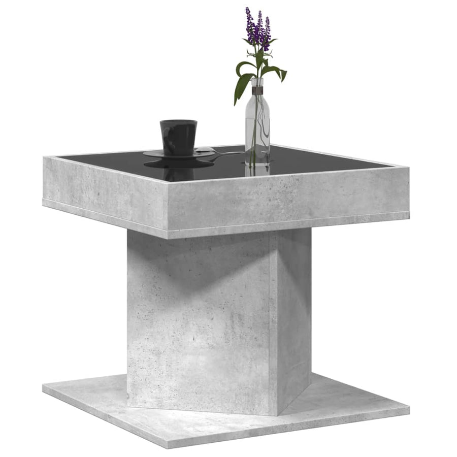 Salontafel met LED 50x50x45 cm bewerkt hout betongrijs