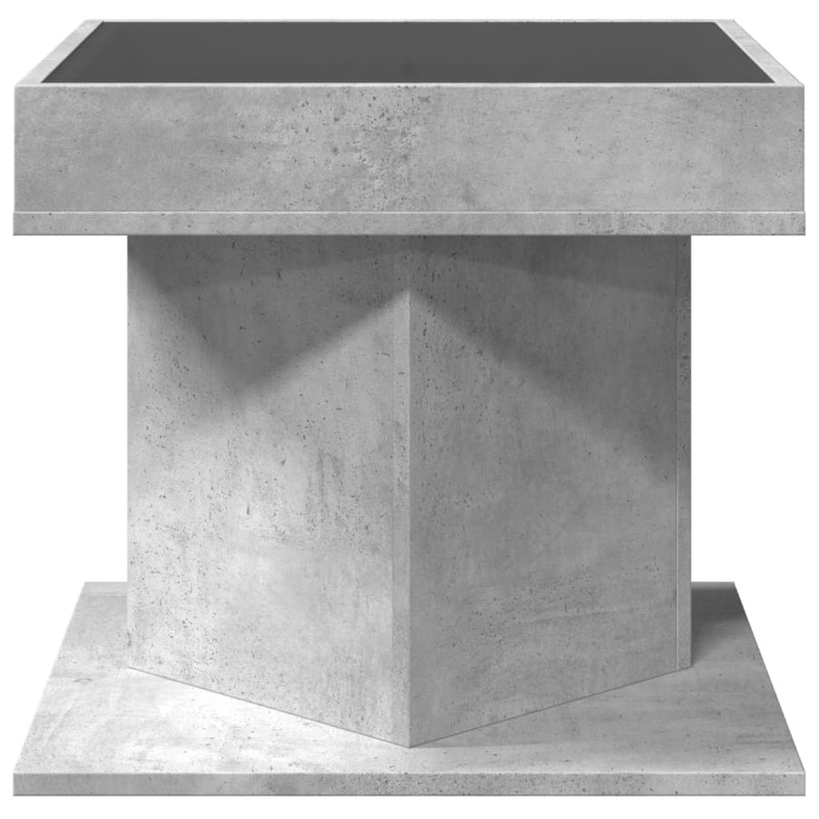 Salontafel met LED 50x50x45 cm bewerkt hout betongrijs