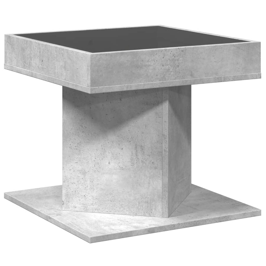 Salontafel met LED 50x50x45 cm bewerkt hout betongrijs