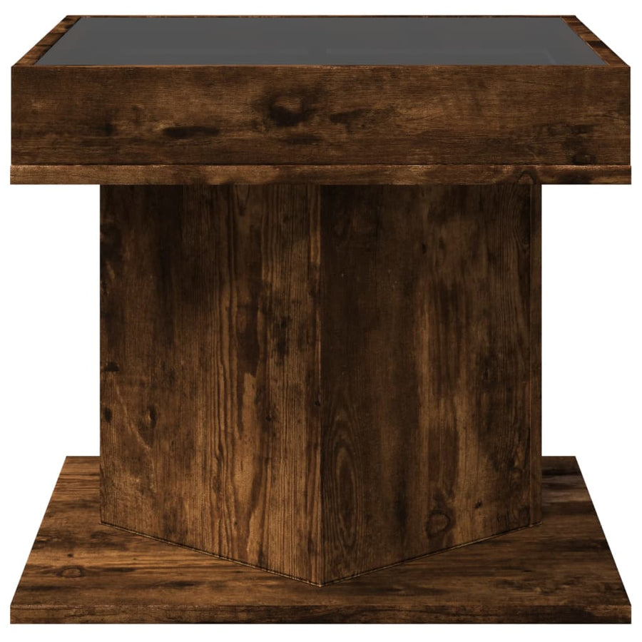 Salontafel met LED 50x50x45 cm bewerkt hout gerookt eikenkleur