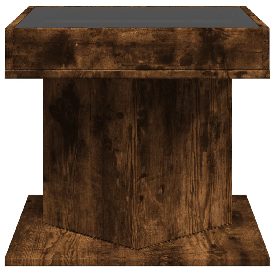 Salontafel met LED 50x50x45 cm bewerkt hout gerookt eikenkleur