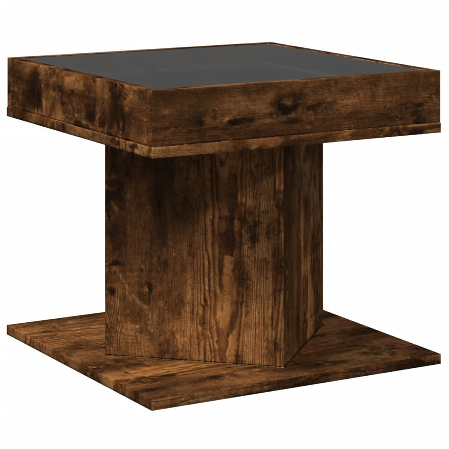 Salontafel met LED 50x50x45 cm bewerkt hout gerookt eikenkleur