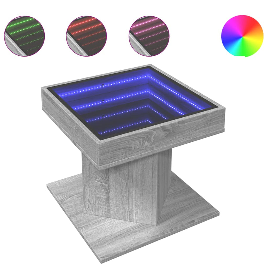 Salontafel met LED 50x50x45 cm bewerkt hout grijs sonoma eiken
