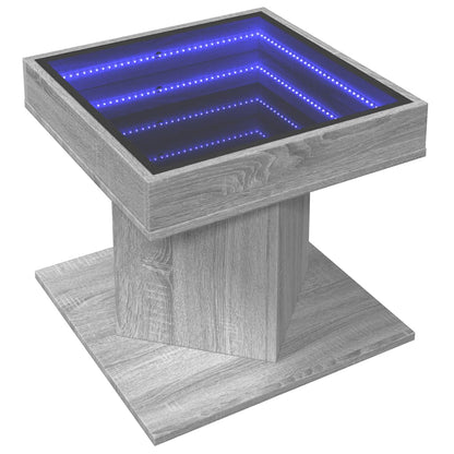 Salontafel met LED 50x50x45 cm bewerkt hout grijs sonoma eiken
