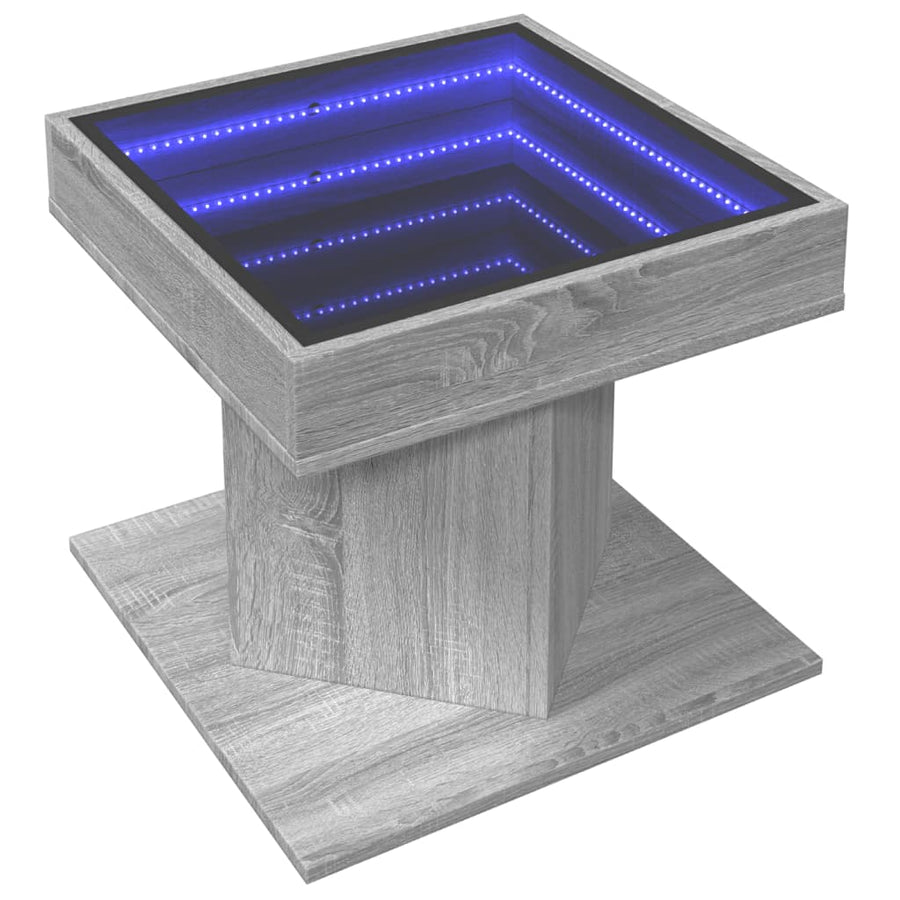 Salontafel met LED 50x50x45 cm bewerkt hout grijs sonoma eiken