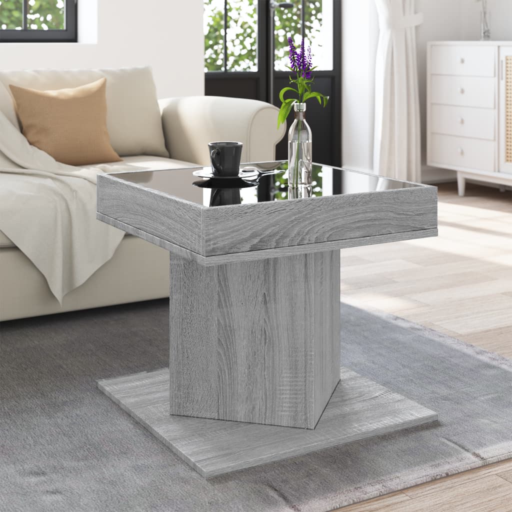 Salontafel met LED 50x50x45 cm bewerkt hout grijs sonoma eiken