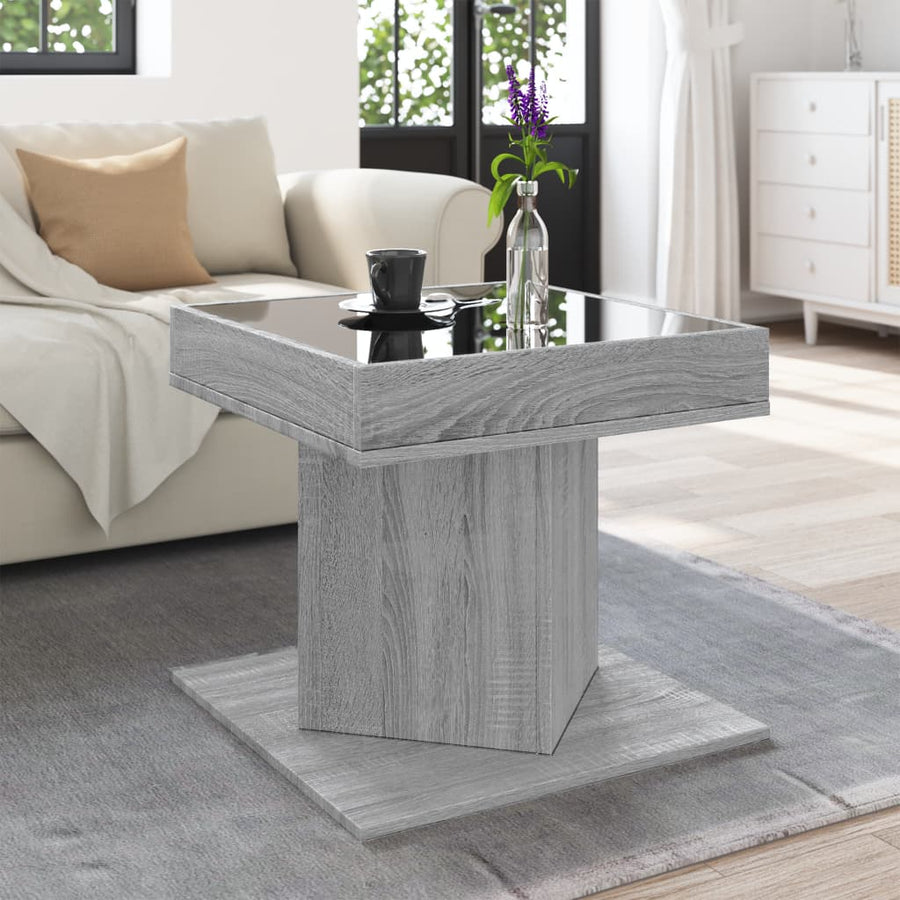 Salontafel met LED 50x50x45 cm bewerkt hout grijs sonoma eiken