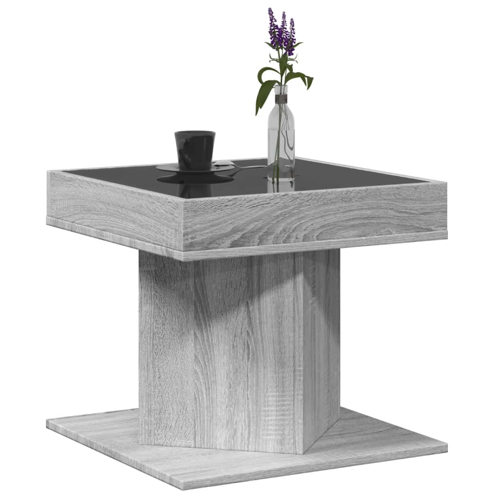 Salontafel met LED 50x50x45 cm bewerkt hout grijs sonoma eiken
