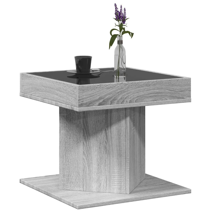Salontafel met LED 50x50x45 cm bewerkt hout grijs sonoma eiken