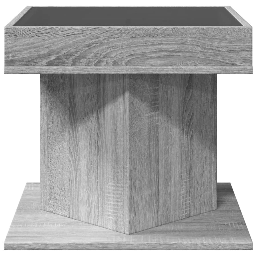 Salontafel met LED 50x50x45 cm bewerkt hout grijs sonoma eiken