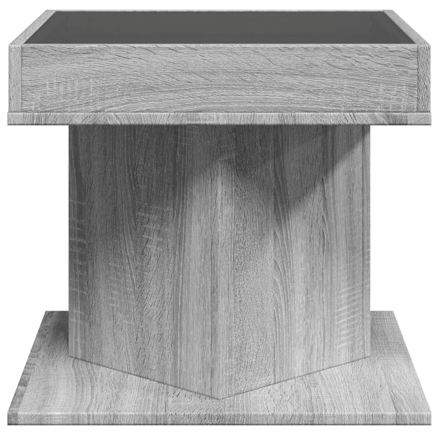 Salontafel met LED 50x50x45 cm bewerkt hout grijs sonoma eiken