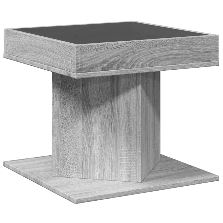 Salontafel met LED 50x50x45 cm bewerkt hout grijs sonoma eiken