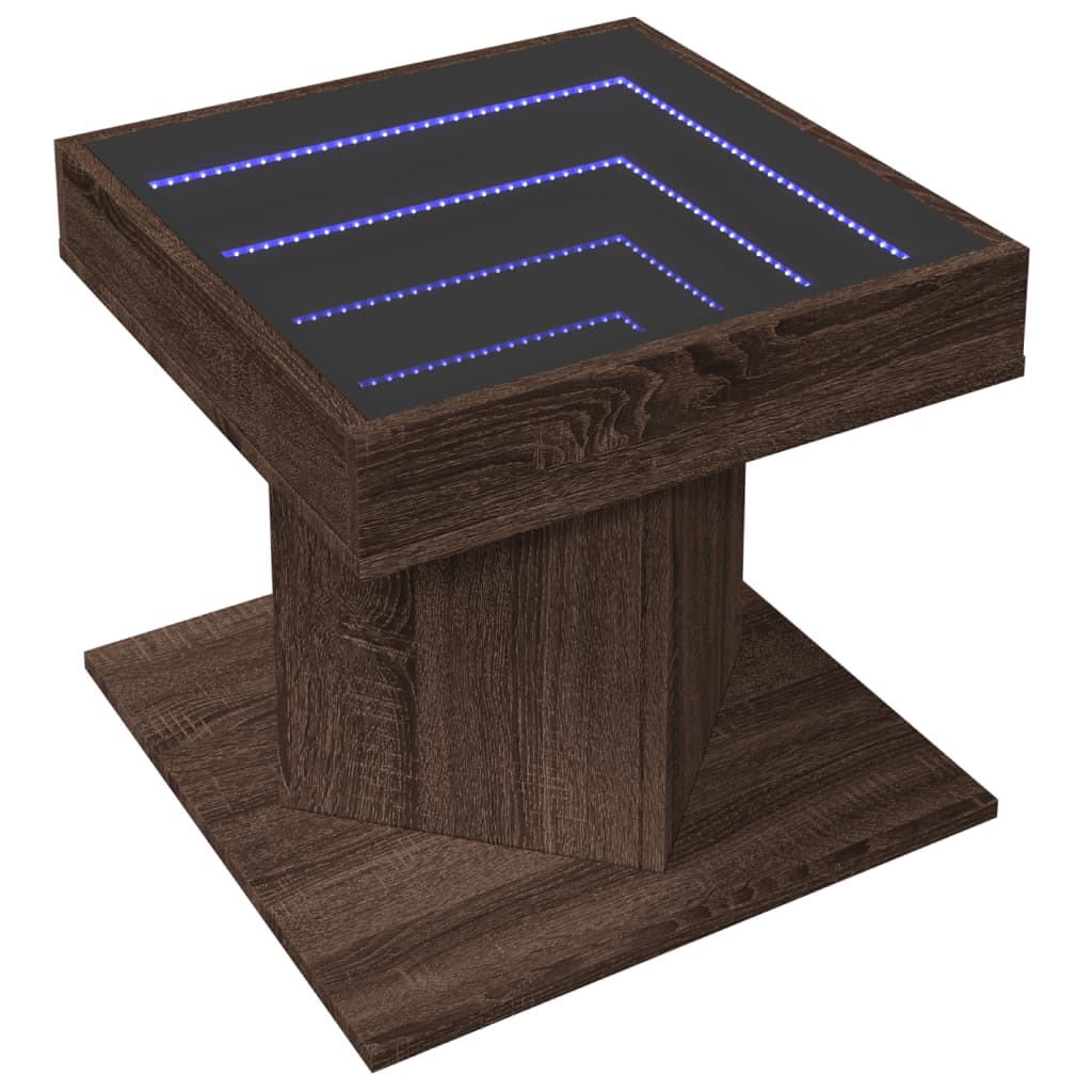 Salontafel met LED 50x50x45 cm bewerkt hout bruin eikenkleurig