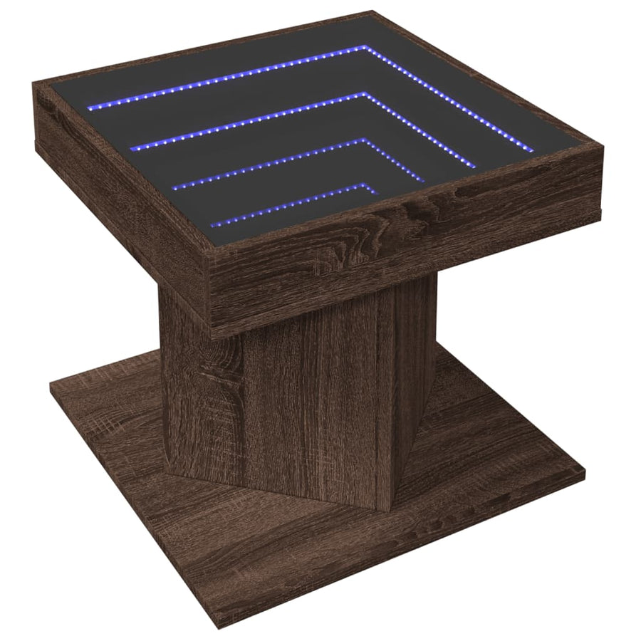 Salontafel met LED 50x50x45 cm bewerkt hout bruin eikenkleurig