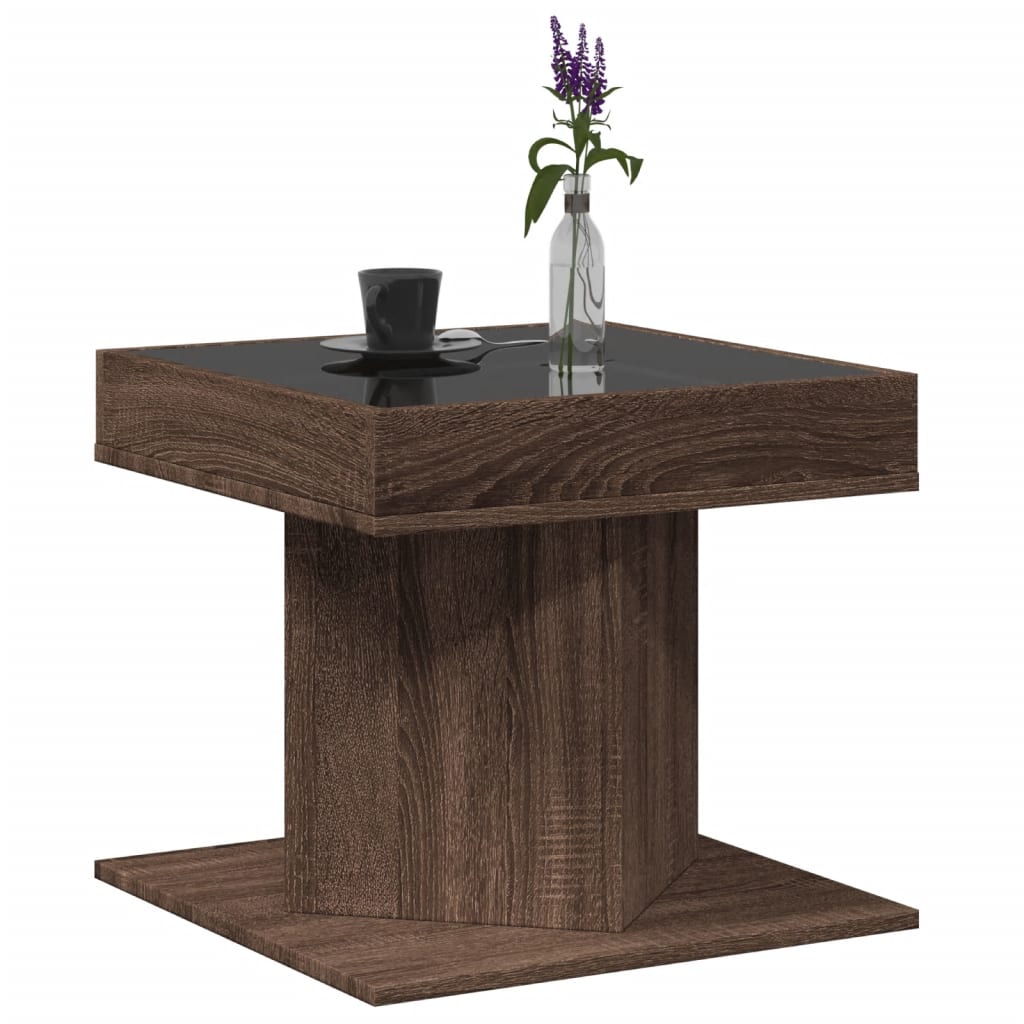 Salontafel met LED 50x50x45 cm bewerkt hout bruin eikenkleurig