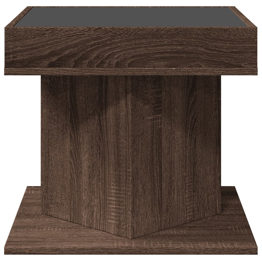 Salontafel met LED 50x50x45 cm bewerkt hout bruin eikenkleurig