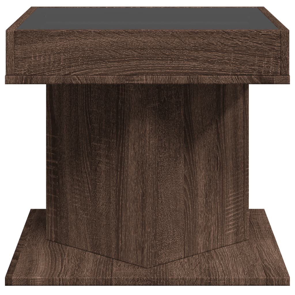 Salontafel met LED 50x50x45 cm bewerkt hout bruin eikenkleurig
