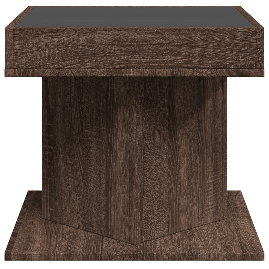 Salontafel met LED 50x50x45 cm bewerkt hout bruin eikenkleurig