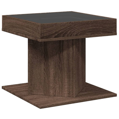Salontafel met LED 50x50x45 cm bewerkt hout bruin eikenkleurig