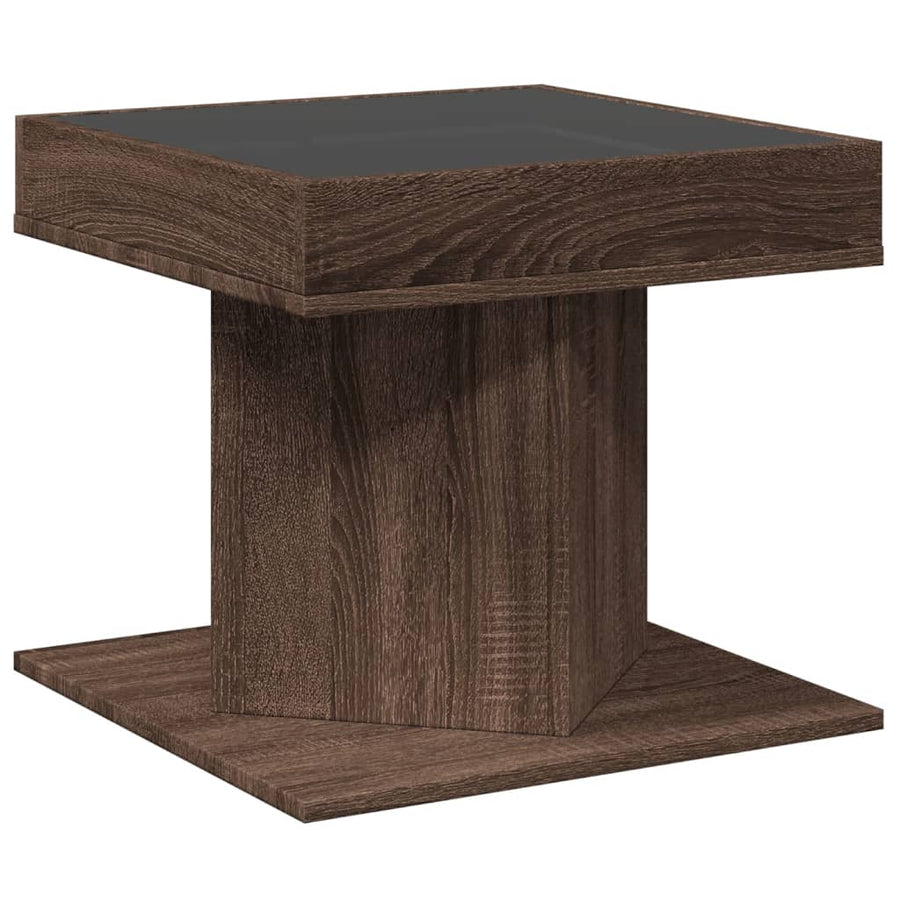 Salontafel met LED 50x50x45 cm bewerkt hout bruin eikenkleurig