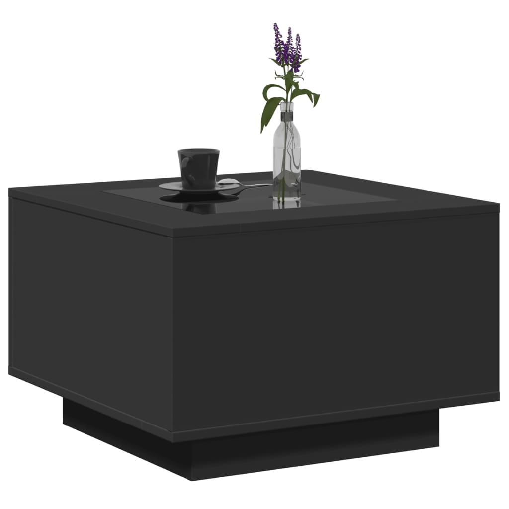 Salontafel met LED 60x60x40 cm bewerkt hout zwart