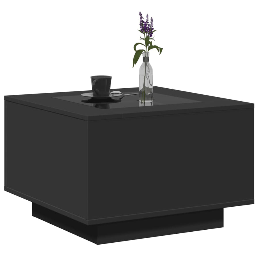 Salontafel met LED 60x60x40 cm bewerkt hout zwart