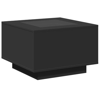 Salontafel met LED 60x60x40 cm bewerkt hout zwart