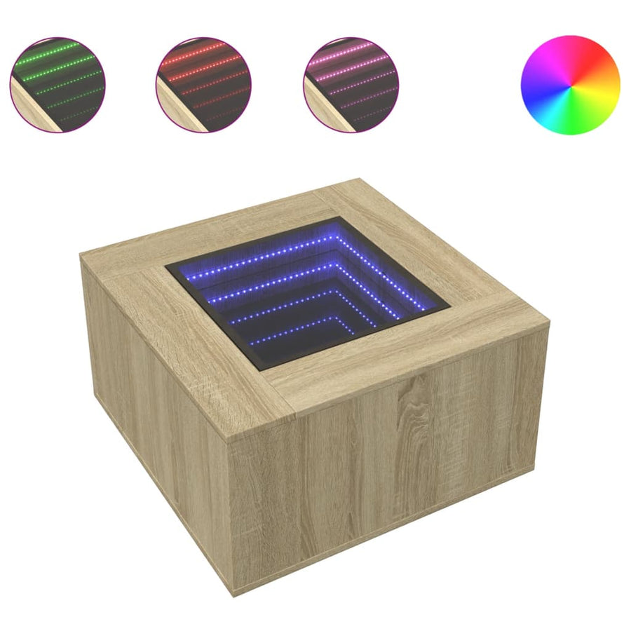 Salontafel met LED 60x60x40 cm bewerkt hout sonoma eikenkleurig