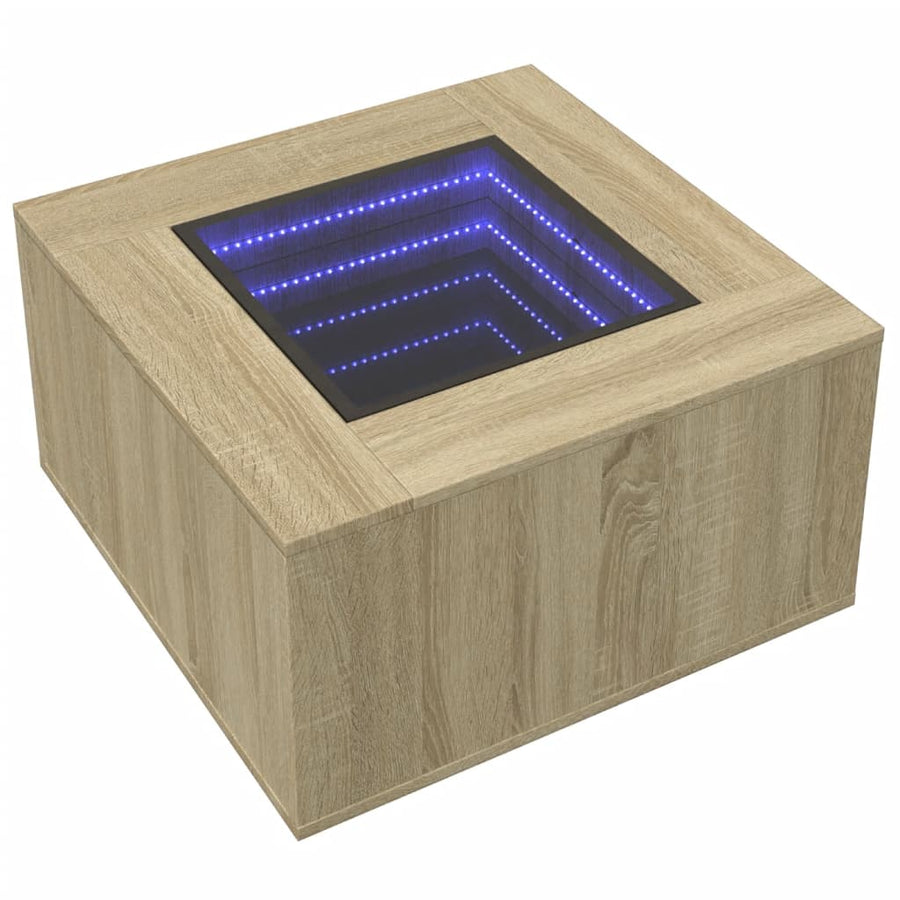 Salontafel met LED 60x60x40 cm bewerkt hout sonoma eikenkleurig