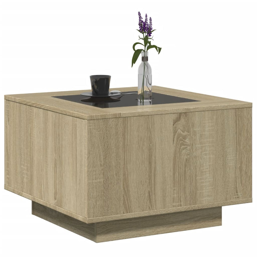 Salontafel met LED 60x60x40 cm bewerkt hout sonoma eikenkleurig