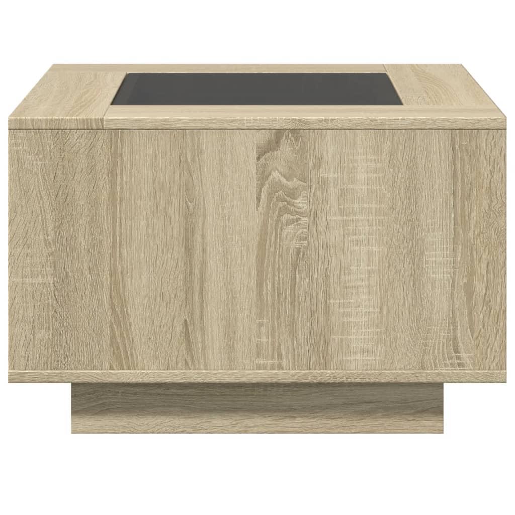 Salontafel met LED 60x60x40 cm bewerkt hout sonoma eikenkleurig