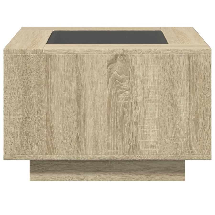 Salontafel met LED 60x60x40 cm bewerkt hout sonoma eikenkleurig