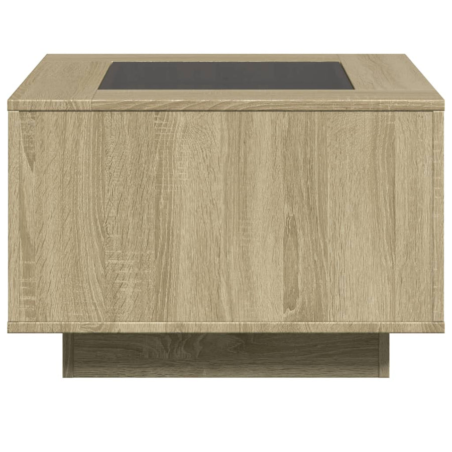 Salontafel met LED 60x60x40 cm bewerkt hout sonoma eikenkleurig