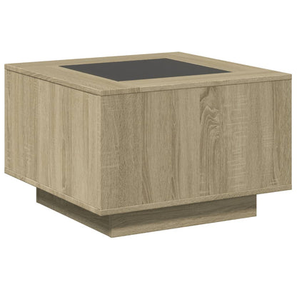 Salontafel met LED 60x60x40 cm bewerkt hout sonoma eikenkleurig