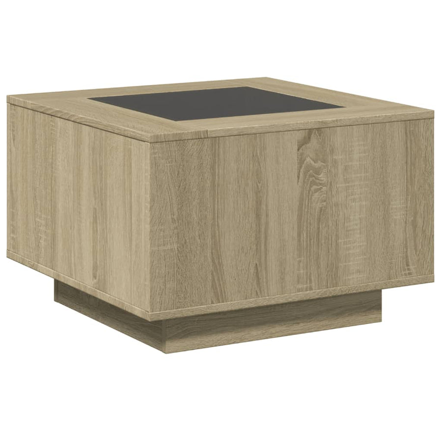 Salontafel met LED 60x60x40 cm bewerkt hout sonoma eikenkleurig
