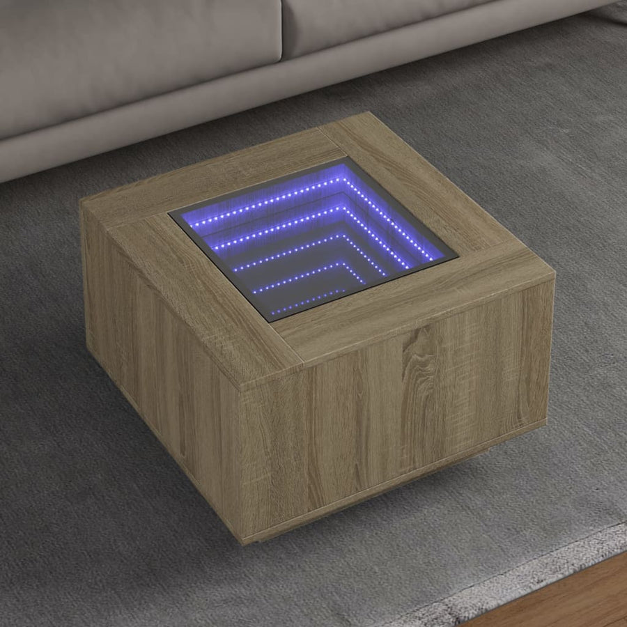 Salontafel met LED 60x60x40 cm bewerkt hout sonoma eikenkleurig