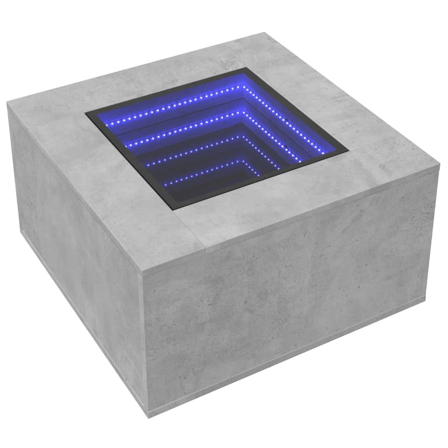 Salontafel met LED 60x60x40 cm bewerkt hout betongrijs