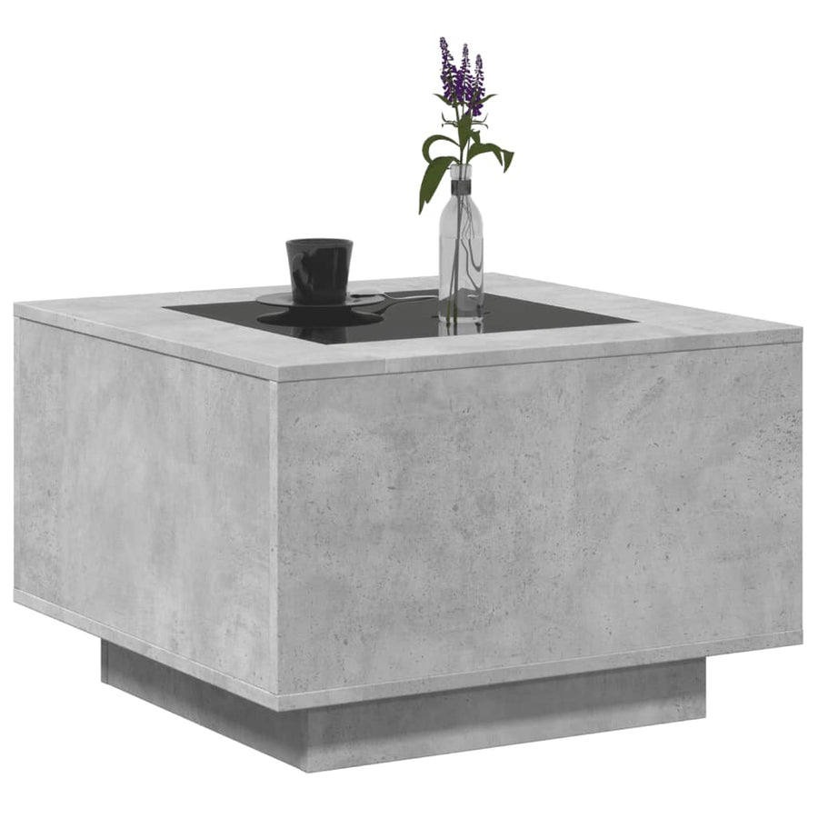 Salontafel met LED 60x60x40 cm bewerkt hout betongrijs