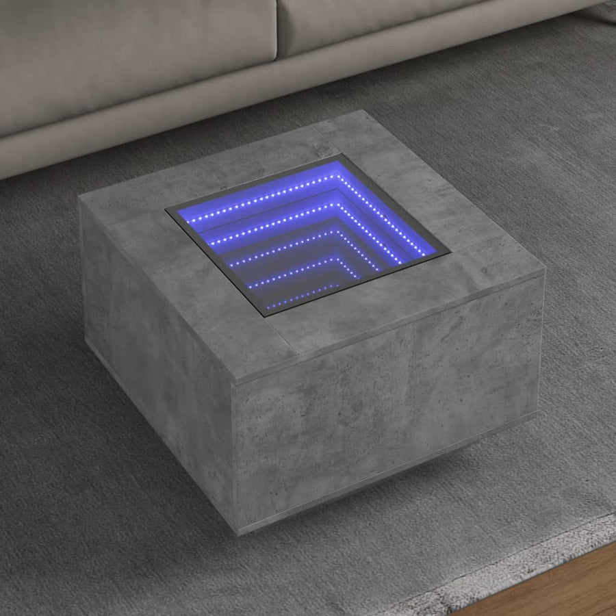 Salontafel met LED 60x60x40 cm bewerkt hout betongrijs