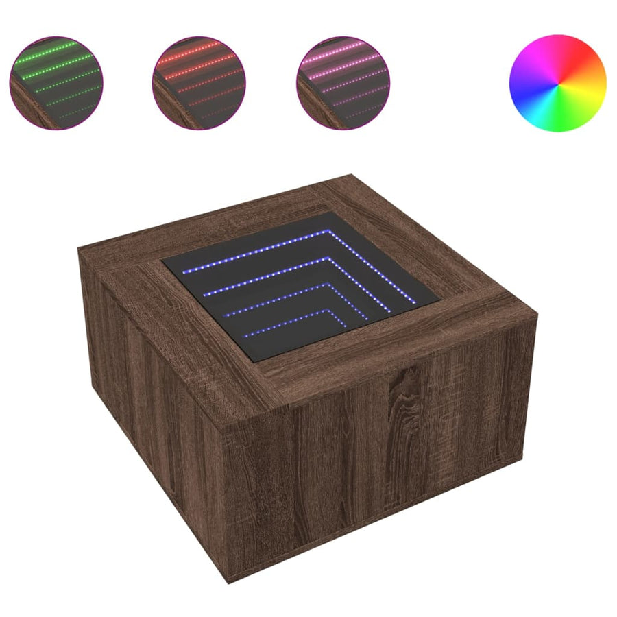 Salontafel met LED 60x60x40 cm bewerkt hout bruin eikenkleurig