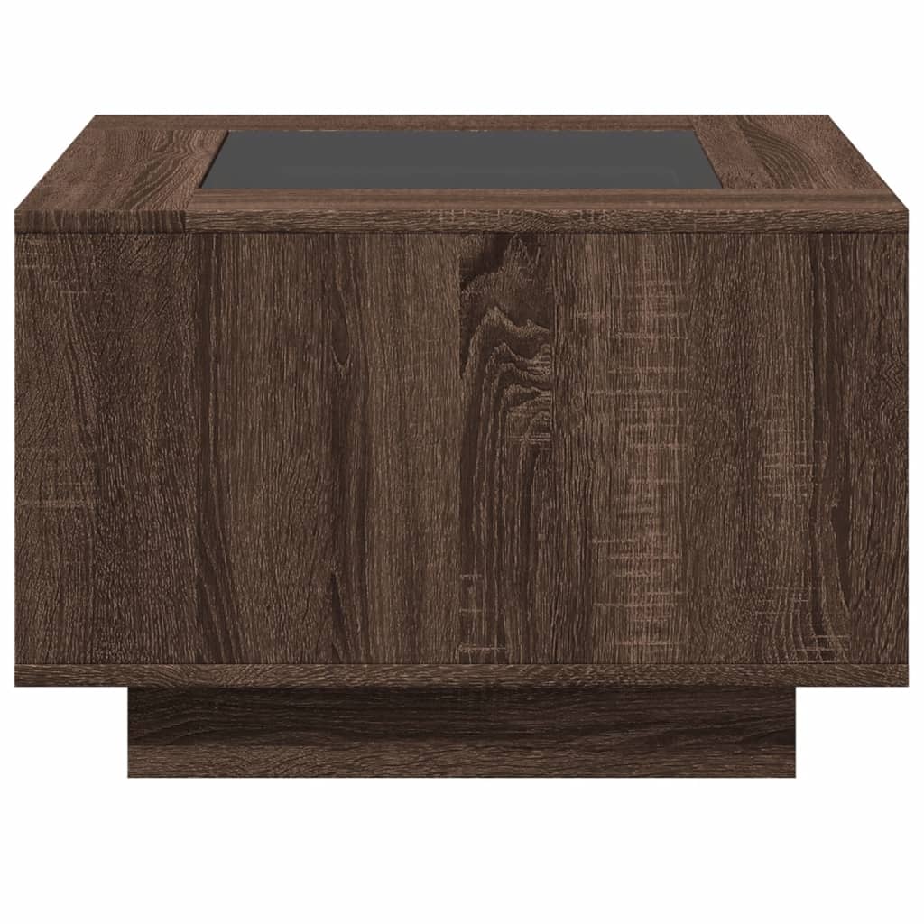 Salontafel met LED 60x60x40 cm bewerkt hout bruin eikenkleurig