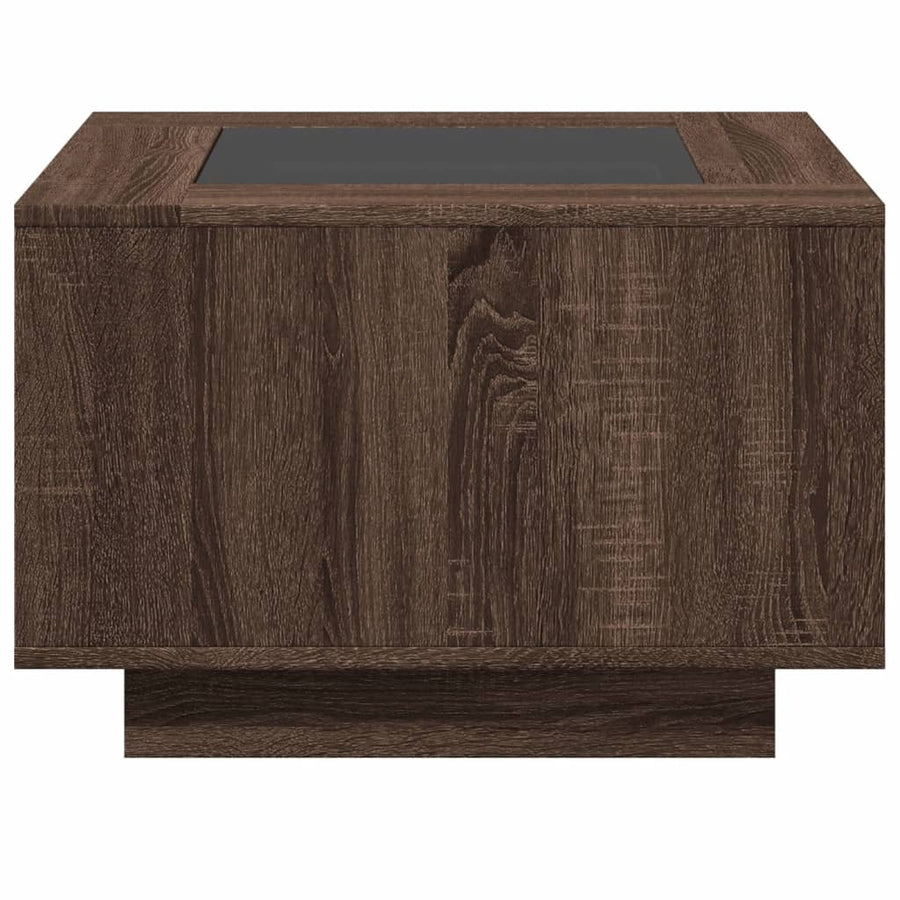 Salontafel met LED 60x60x40 cm bewerkt hout bruin eikenkleurig