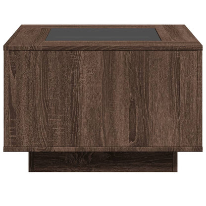 Salontafel met LED 60x60x40 cm bewerkt hout bruin eikenkleurig