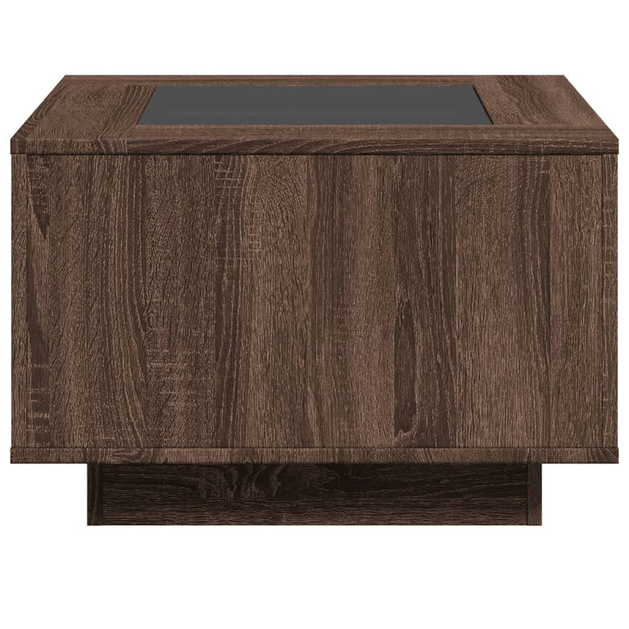 Salontafel met LED 60x60x40 cm bewerkt hout bruin eikenkleurig