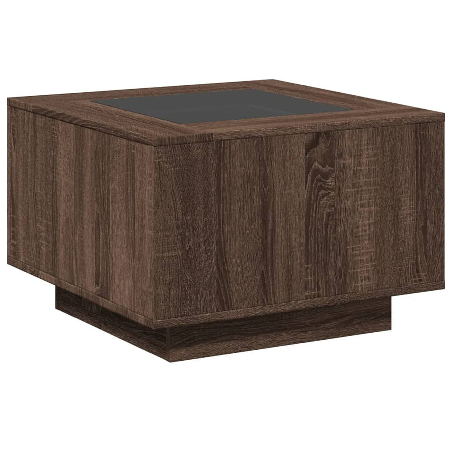 Salontafel met LED 60x60x40 cm bewerkt hout bruin eikenkleurig