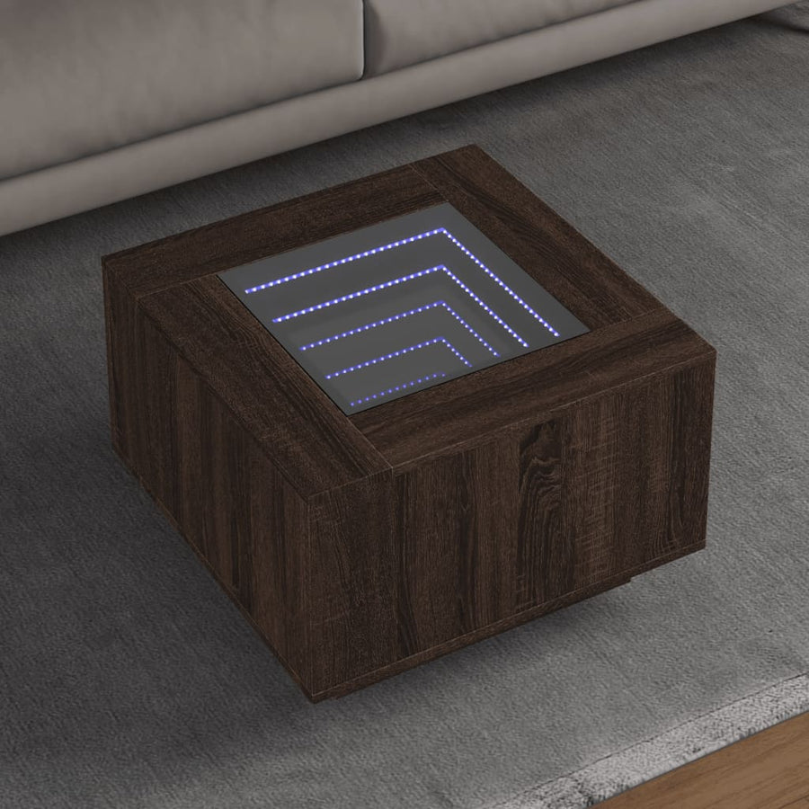 Salontafel met LED 60x60x40 cm bewerkt hout bruin eikenkleurig