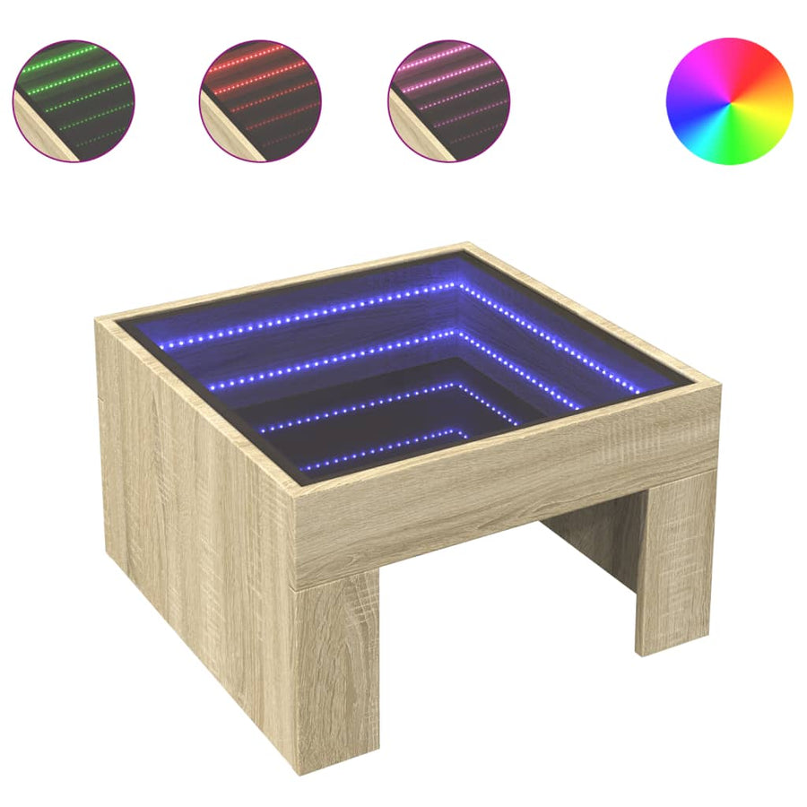 Salontafel met Infinity LED 50x50x30 cm sonoma eikenkleurig
